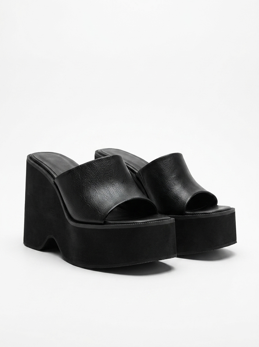 Square Toe Platform Mule Slides